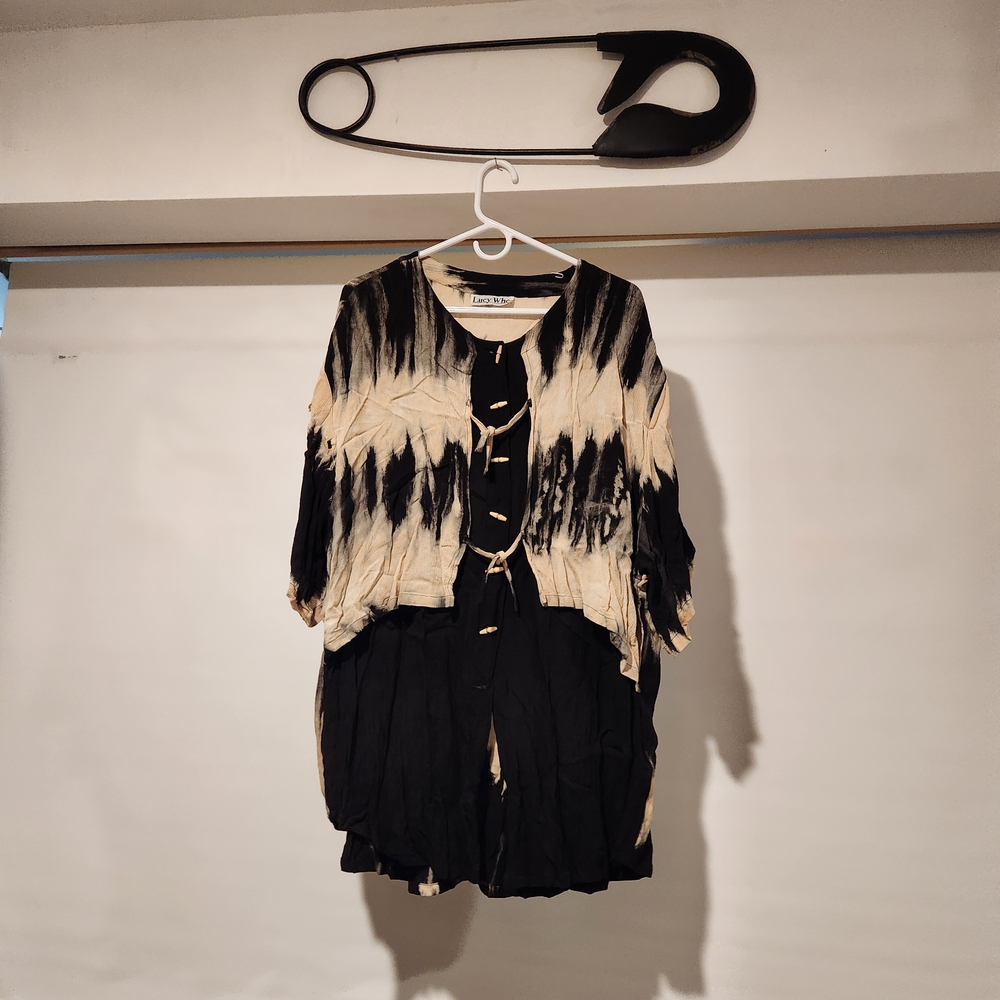 Vintage Black and Cream Tie-Dye Dress